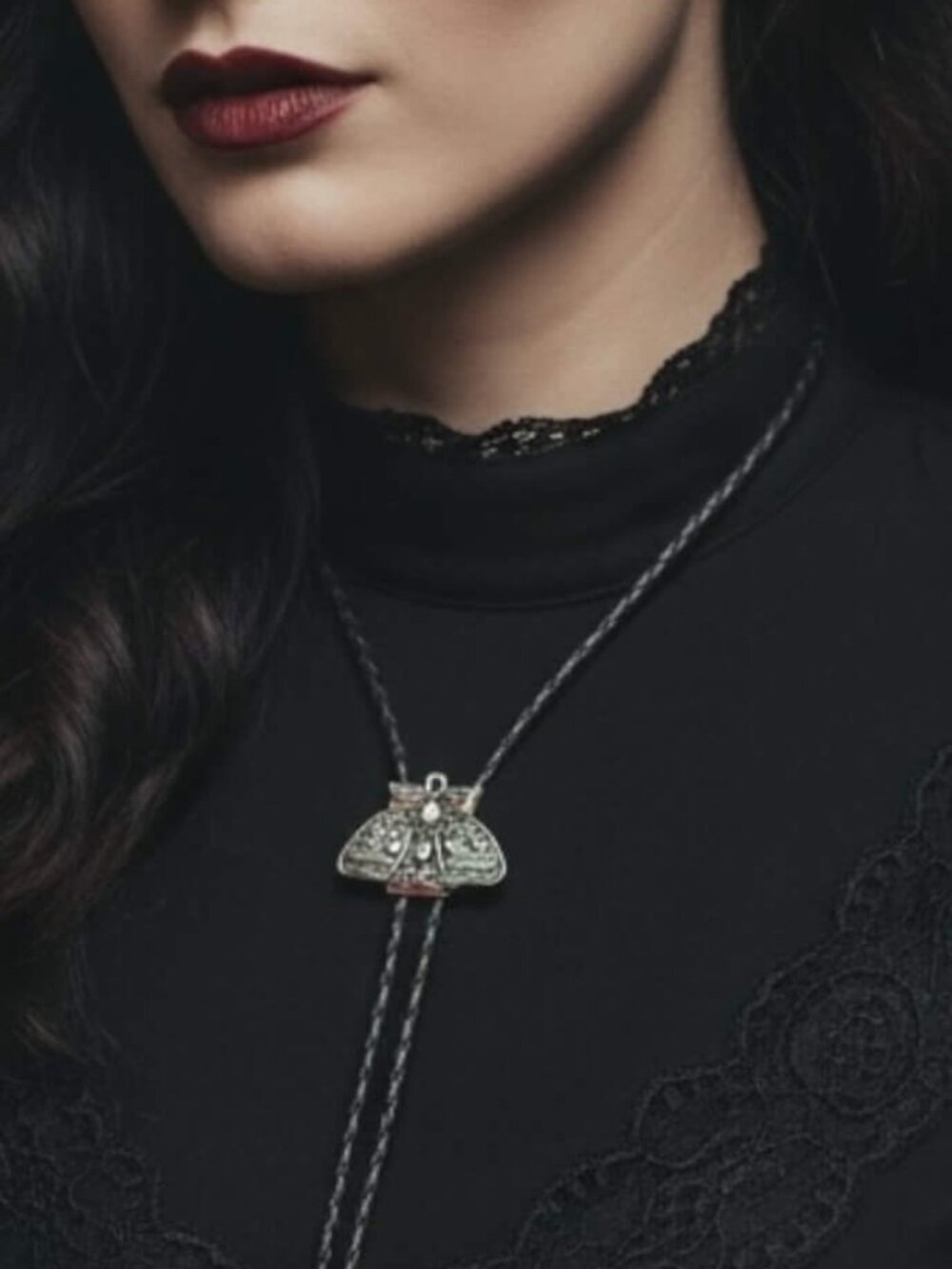 Antique Silver Luna Moth Skull Bolo Tie